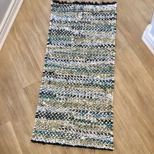 Handmade Blue, Teal, and Green Rag Rug